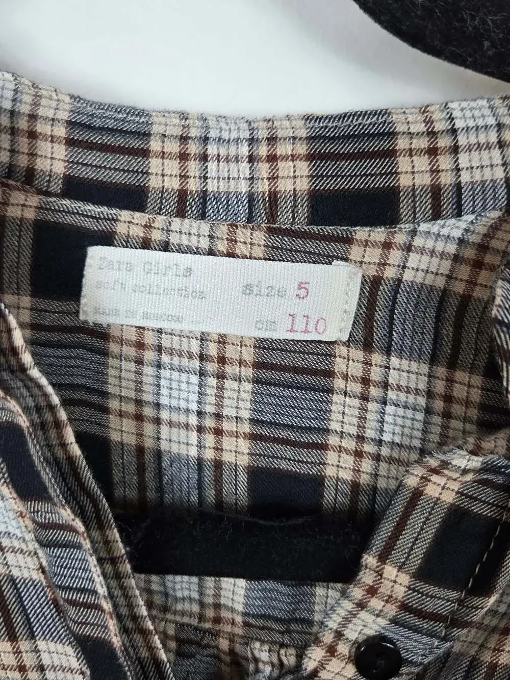 Zara Girls Plaid Button Front Shirt Size 5 110 Black Beige Grunge Academia